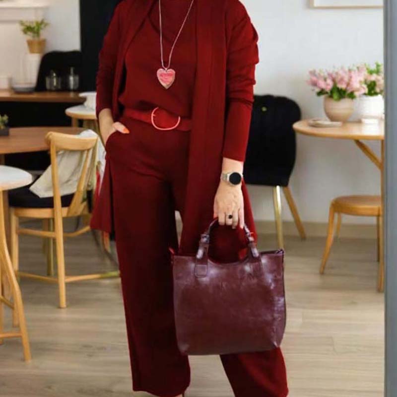 ⏳Zeitlich begrenztes Sonderangebot⏰💃Elegantes 3-teiliges Set bestehend aus langem Cardigan, Oberteil und Hose💞