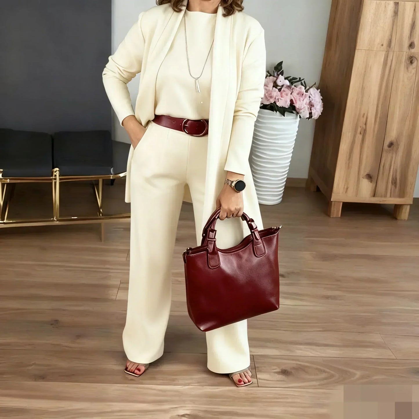 ⏳Zeitlich begrenztes Sonderangebot⏰💃Elegantes 3-teiliges Set bestehend aus langem Cardigan, Oberteil und Hose💞