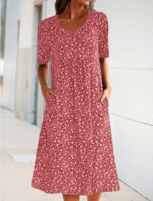 💝HEIßER VERKAUF💝Lässiges Baumwollkleid mit U-Ausschnitt und Blumenmuster für Damen (8 Farben mit Taschen)