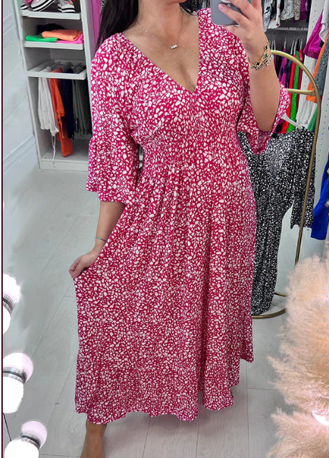 🌸Eleganz ist so einfach👗Plus Size V-Ausschnitt V-Ausschnitt Florales Kleid