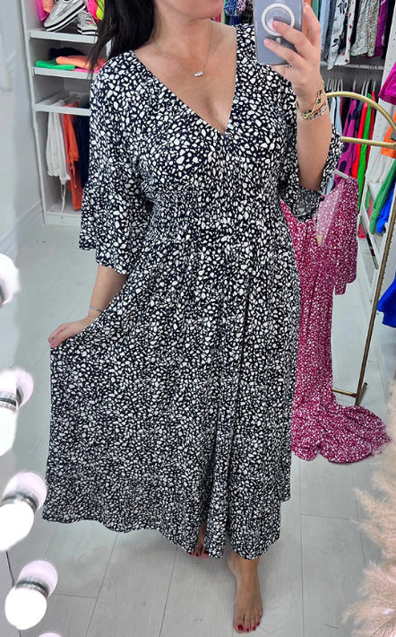 🌸Eleganz ist so einfach👗Plus Size V-Ausschnitt V-Ausschnitt Florales Kleid