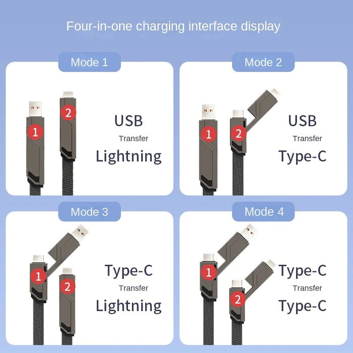 Geflochtenes 4-in-1-Ladekabel ohne Verwicklungen✨