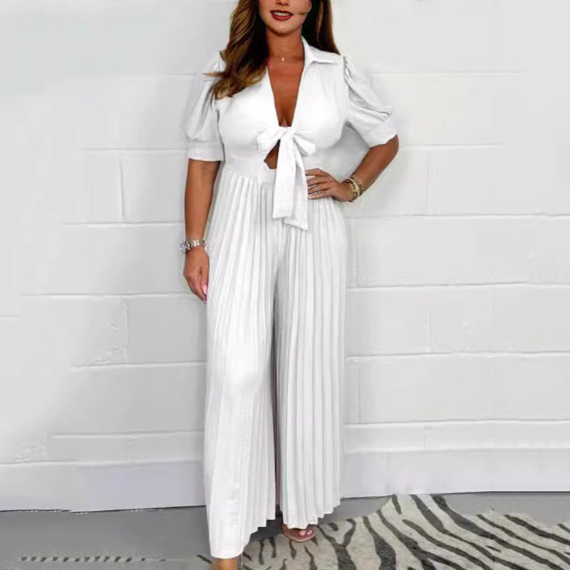 Einfarbiger Plissee-Jumpsuit für Damen💛💛