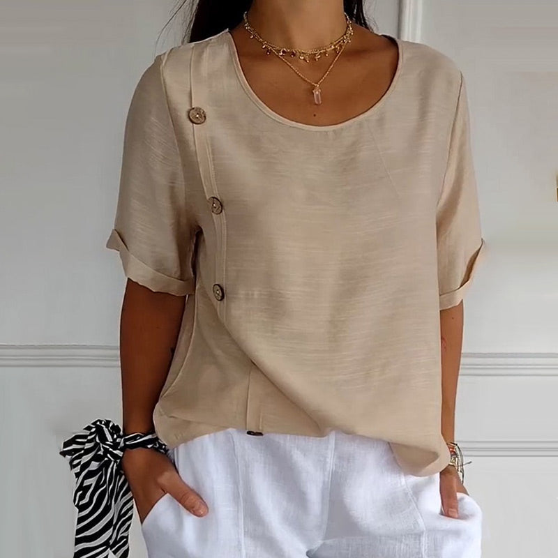 Damenbluse mit Rundhalsausschnitt und seitlichen Knöpfen💖KAUFEN SIE 2 KOSTENLOSE LIEFERUNG
