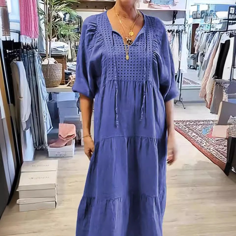 💥58 % RABATT 💕Langes Damenkleid mit gestuftem V-Ausschnitt und halben Ärmeln