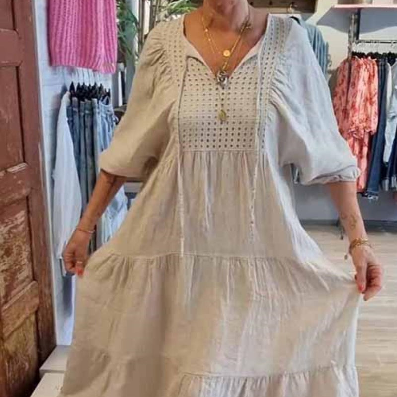 💥58 % RABATT 💕Langes Damenkleid mit gestuftem V-Ausschnitt und halben Ärmeln