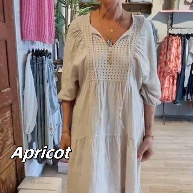 💥58 % RABATT 💕Langes Damenkleid mit gestuftem V-Ausschnitt und halben Ärmeln