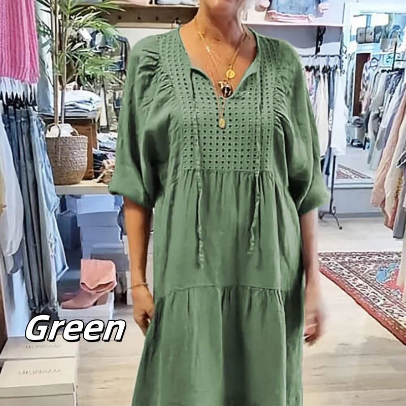 💥58 % RABATT 💕Langes Damenkleid mit gestuftem V-Ausschnitt und halben Ärmeln