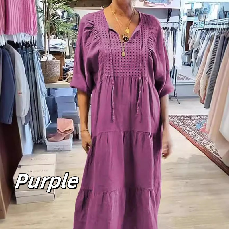 💥58 % RABATT 💕Langes Damenkleid mit gestuftem V-Ausschnitt und halben Ärmeln