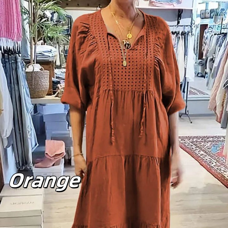 💥58 % RABATT 💕Langes Damenkleid mit gestuftem V-Ausschnitt und halben Ärmeln