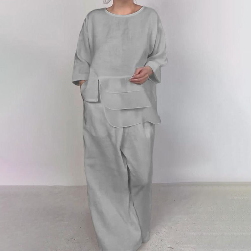 🌟Exklusive 64% RABATT🧥+👖Lässige, lockere 2-teilige Outfits für Damen, Satin-Oberteil und Hose