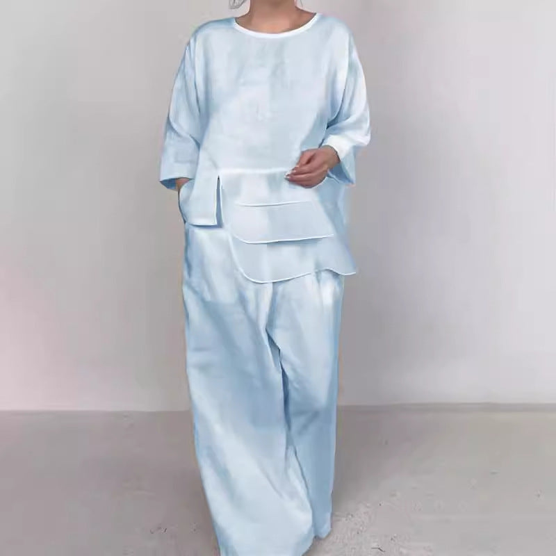 🌟Exklusive 64% RABATT🧥+👖Lässige, lockere 2-teilige Outfits für Damen, Satin-Oberteil und Hose