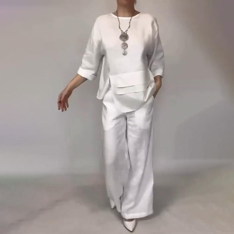 🌟Exklusive 64% RABATT🧥+👖Lässige, lockere 2-teilige Outfits für Damen, Satin-Oberteil und Hose