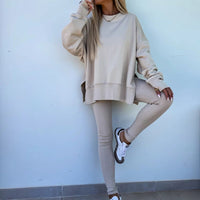 💝✨ Sportliches und stilvolles zweiteiliges Set - monochromes Langarm-Sweatshirt und Damen-Leggings