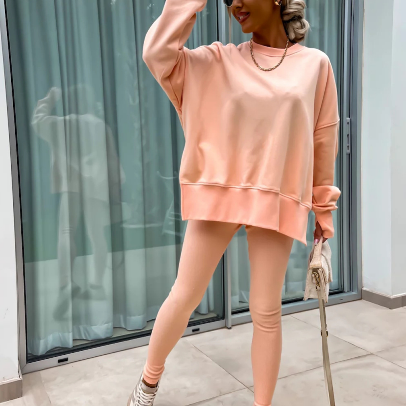 💝✨ Sportliches und stilvolles zweiteiliges Set - monochromes Langarm-Sweatshirt und Damen-Leggings