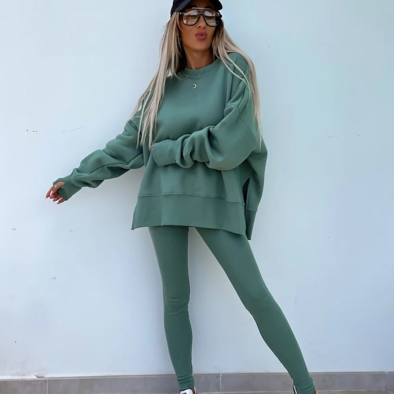 💝✨ Sportliches und stilvolles zweiteiliges Set - monochromes Langarm-Sweatshirt und Damen-Leggings