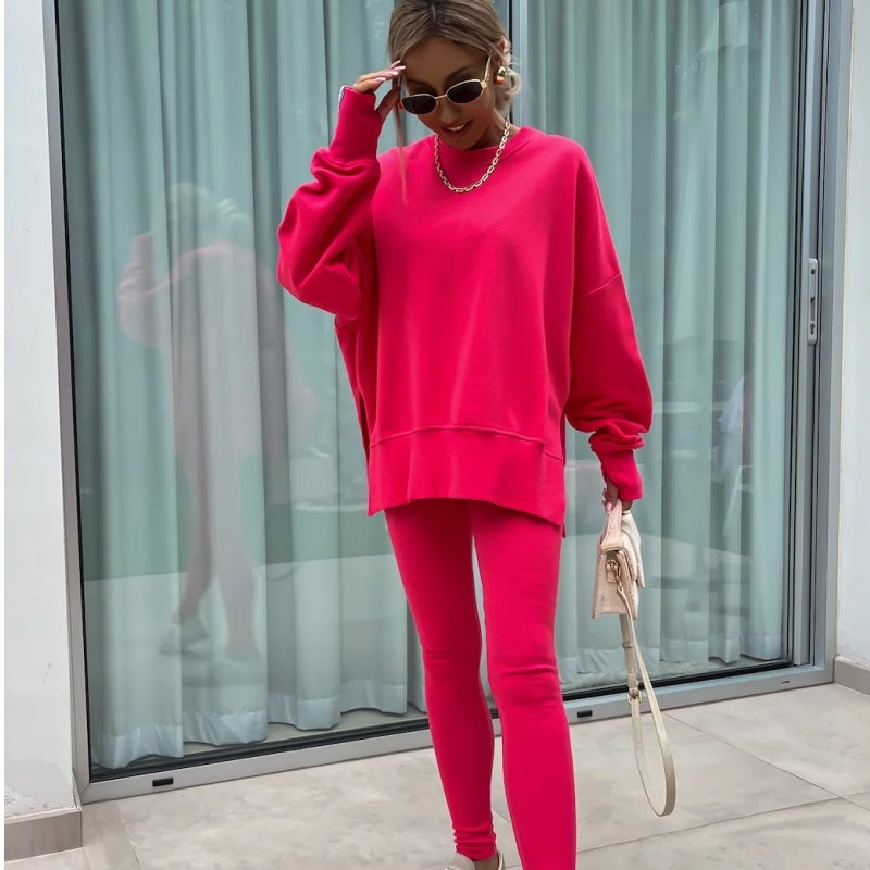 💝✨ Sportliches und stilvolles zweiteiliges Set - monochromes Langarm-Sweatshirt und Damen-Leggings