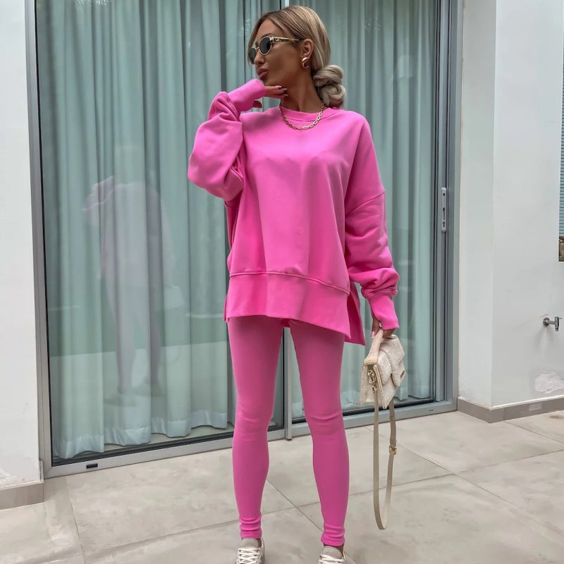💝✨ Sportliches und stilvolles zweiteiliges Set - monochromes Langarm-Sweatshirt und Damen-Leggings
