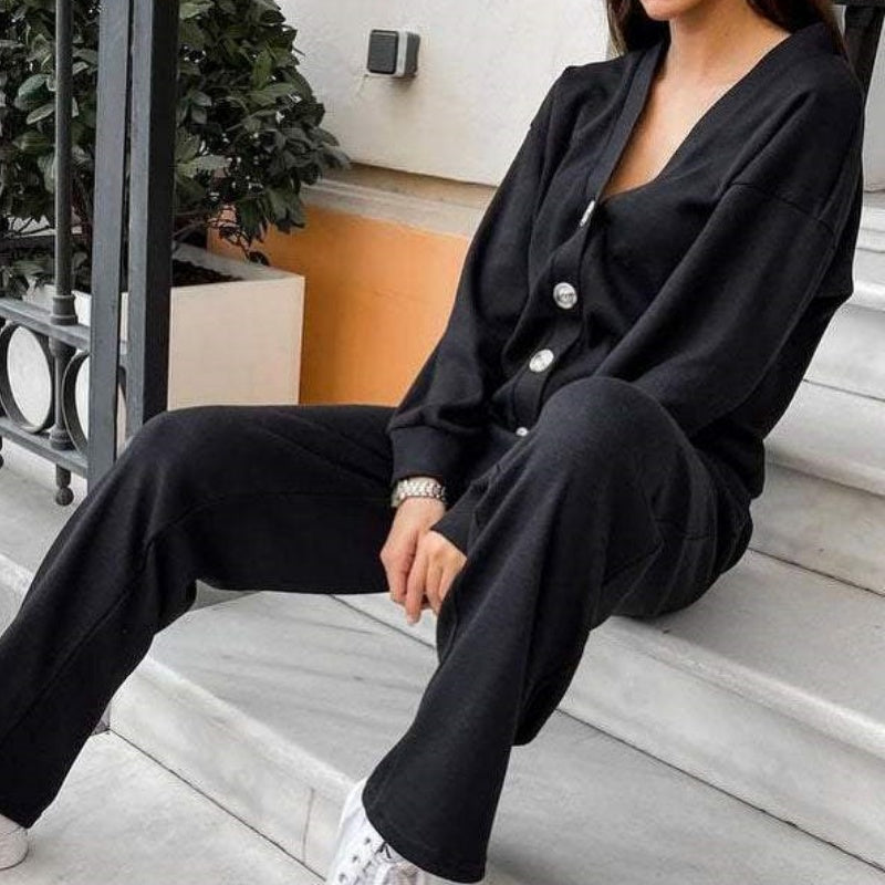 47%Rabatt💥 Herbstlicher neuer Stil Zweiteiliges Set aus gestrickter Jacke mit Knöpfen und Hose für Damen