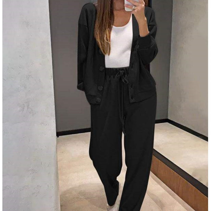 47%Rabatt💥 Herbstlicher neuer Stil Zweiteiliges Set aus gestrickter Jacke mit Knöpfen und Hose für Damen