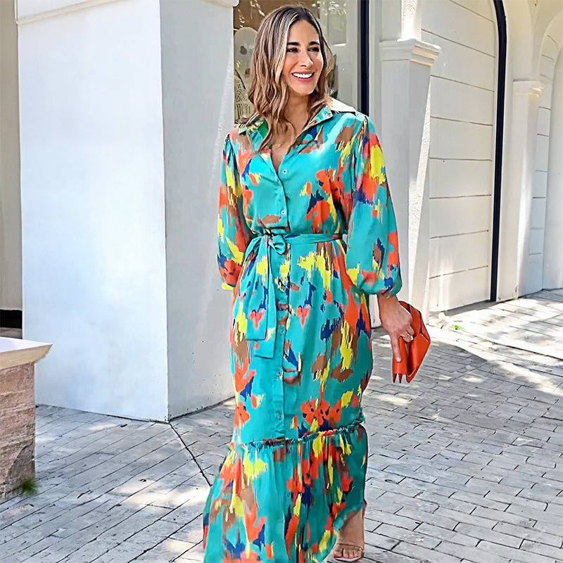 💥Zeitlich begrenzt 71% RABATT 💕Bedrucktes Maxikleid mit Reversknöpfen