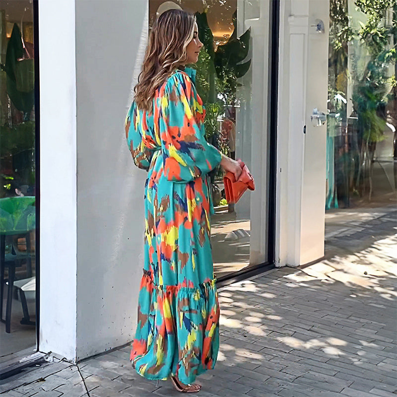 💥Zeitlich begrenzt 71% RABATT 💕Bedrucktes Maxikleid mit Reversknöpfen