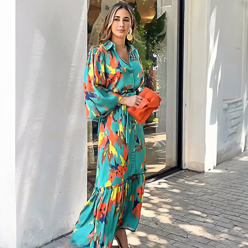 💥Zeitlich begrenzt 71% RABATT 💕Bedrucktes Maxikleid mit Reversknöpfen