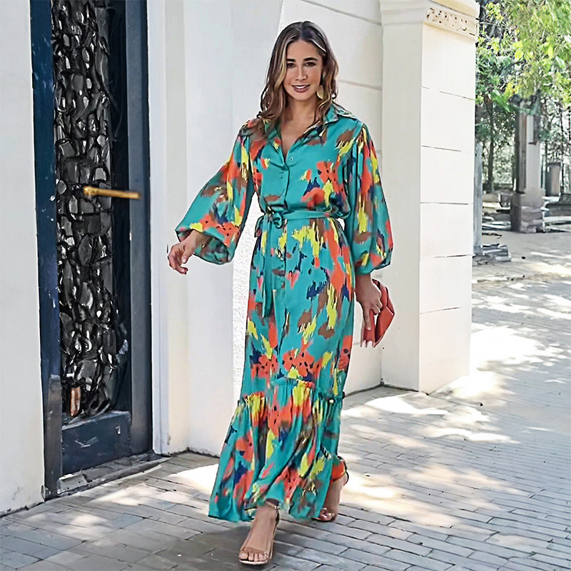 💥Zeitlich begrenzt 71% RABATT 💕Bedrucktes Maxikleid mit Reversknöpfen