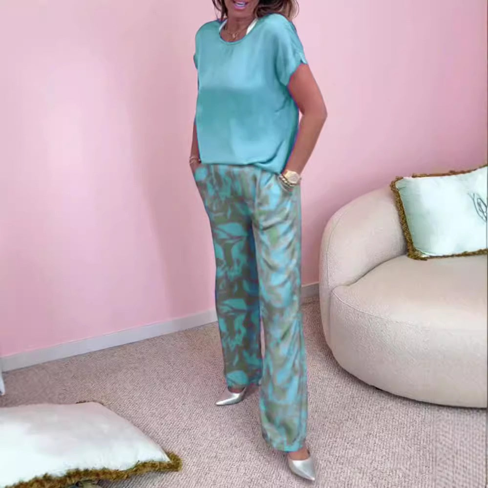 🔥Sommerschlussverkauf🔥2-teiliges Set aus Oberteil und bedruckter Hose mit weitem Bein