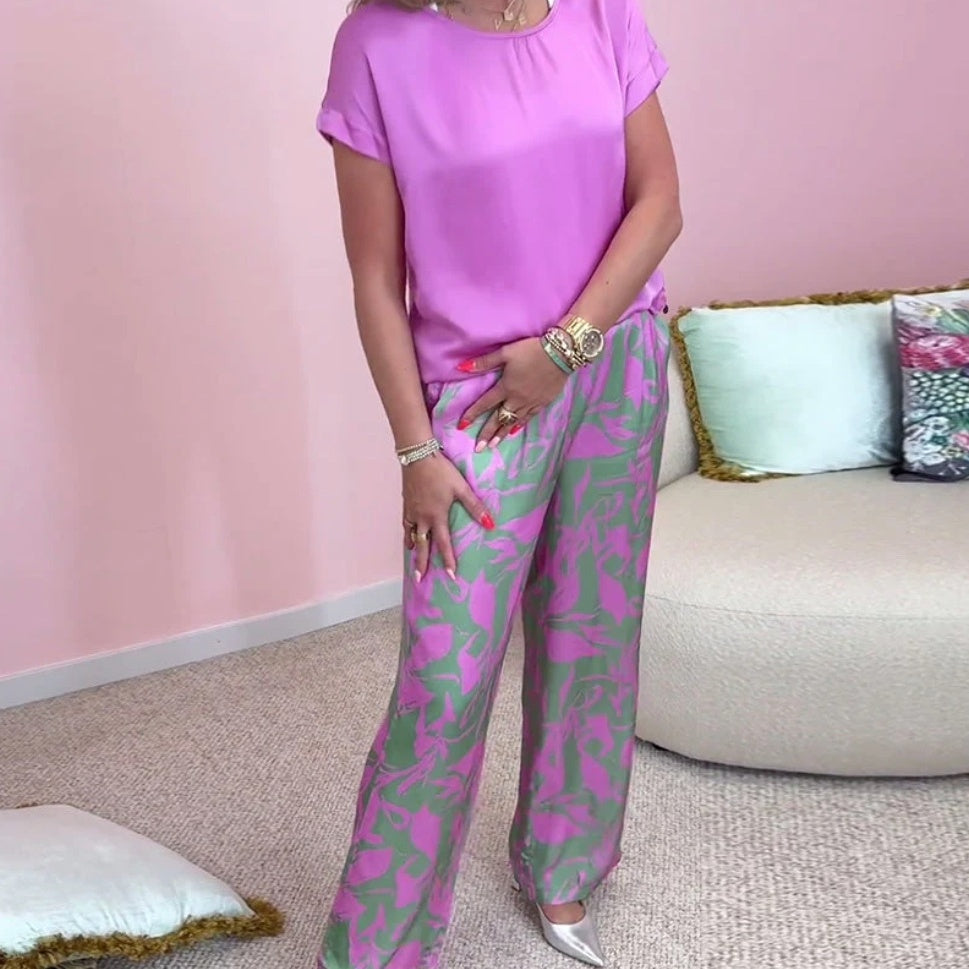 🔥Sommerschlussverkauf🔥2-teiliges Set aus Oberteil und bedruckter Hose mit weitem Bein