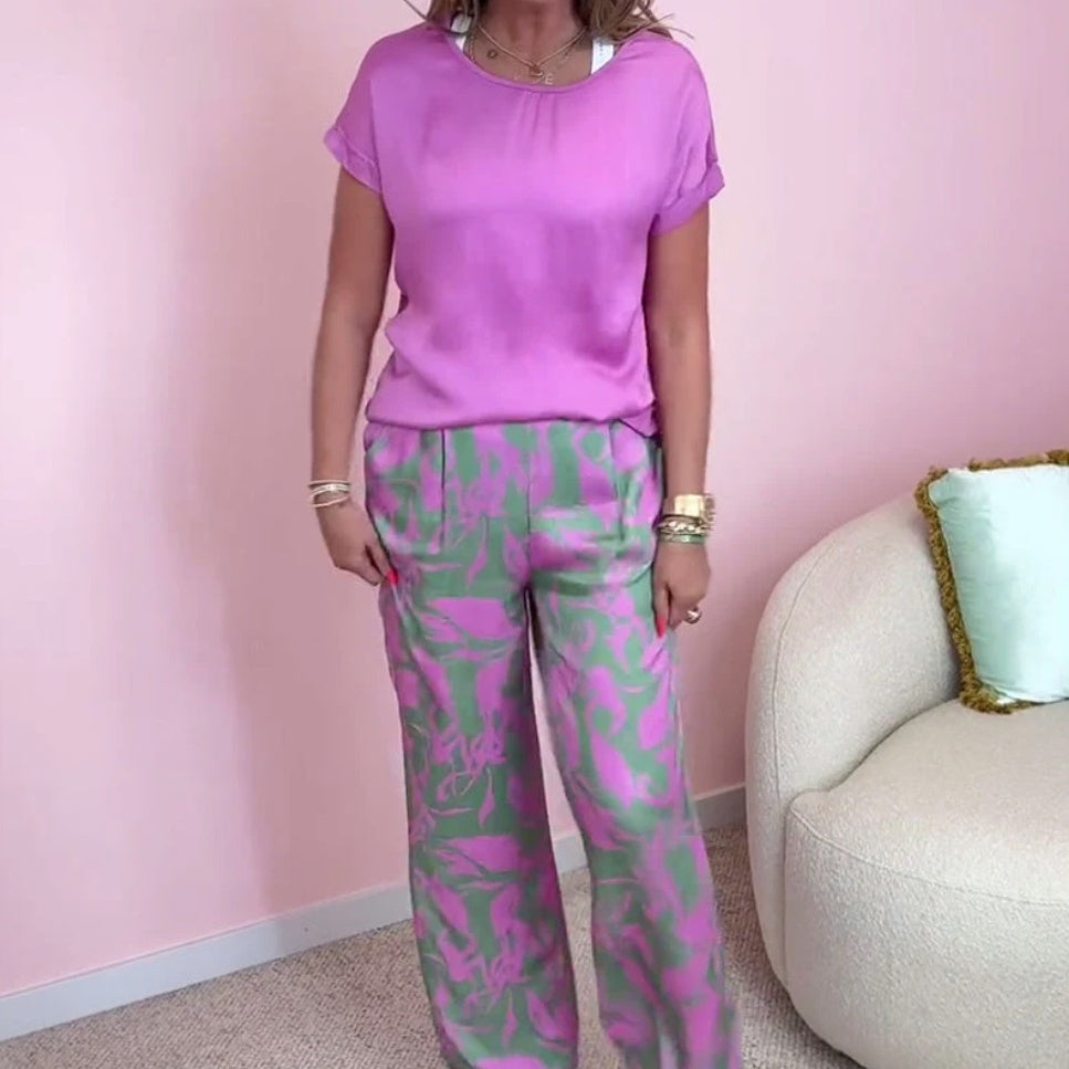 🔥Sommerschlussverkauf🔥2-teiliges Set aus Oberteil und bedruckter Hose mit weitem Bein