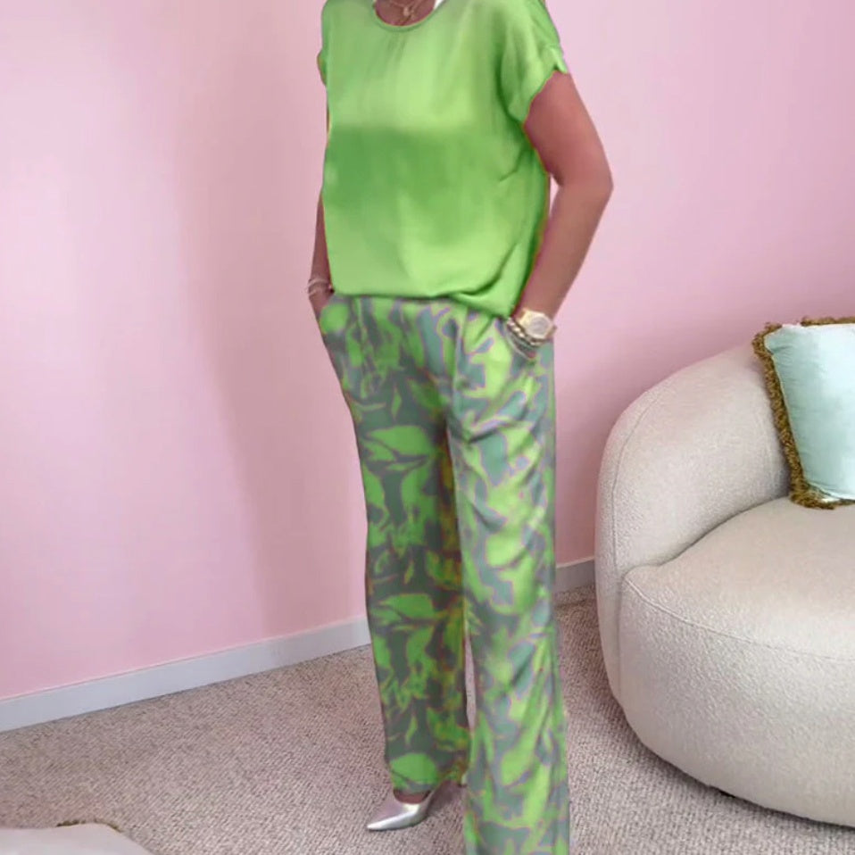 🔥Sommerschlussverkauf🔥2-teiliges Set aus Oberteil und bedruckter Hose mit weitem Bein