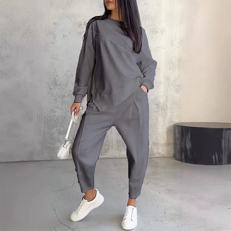💥Frühherbst-Specials 49% RABATT💕Damen Langarm-Sweatshirts mit unregelmäßigem Saum & Hosen-Set