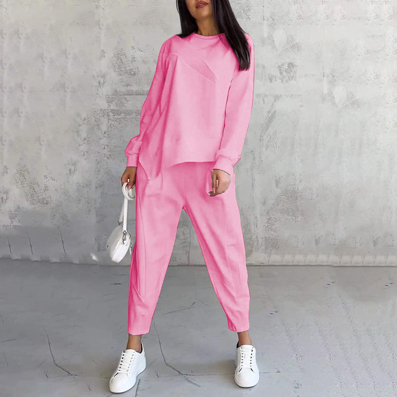 💥Frühherbst-Specials 49% RABATT💕Damen Langarm-Sweatshirts mit unregelmäßigem Saum & Hosen-Set