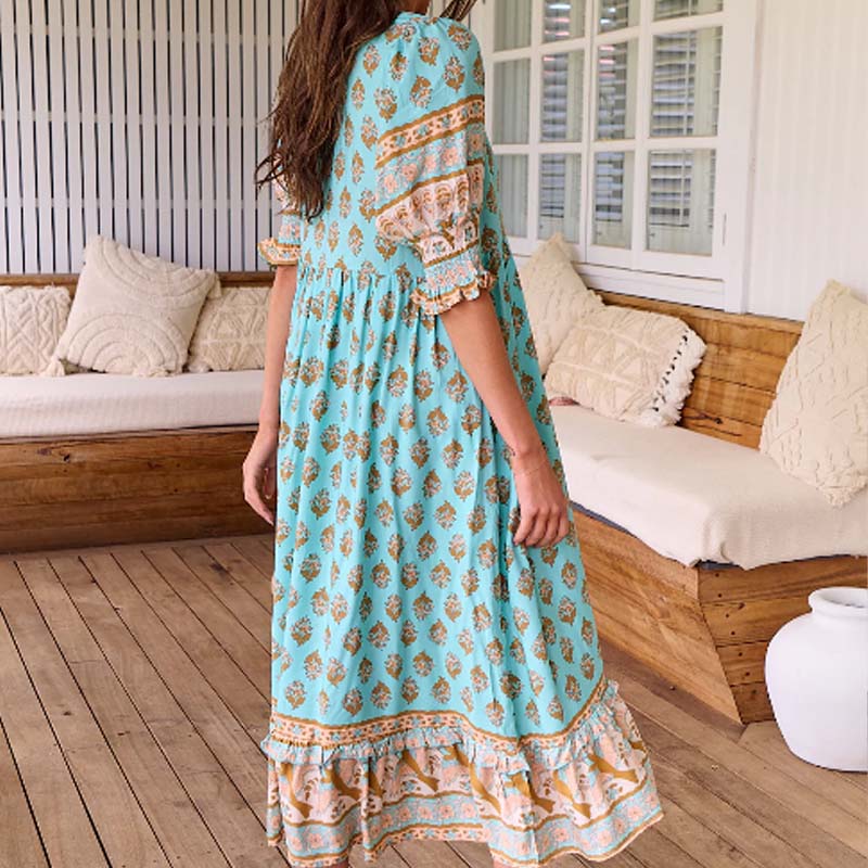 🍂Frühherbst-Specials 55% RABATT👗Blumen-V-Ausschnitt-Swing-Kleid mit hoher Taille in A-Linie