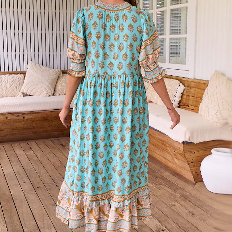 🍂Frühherbst-Specials 55% RABATT👗Blumen-V-Ausschnitt-Swing-Kleid mit hoher Taille in A-Linie
