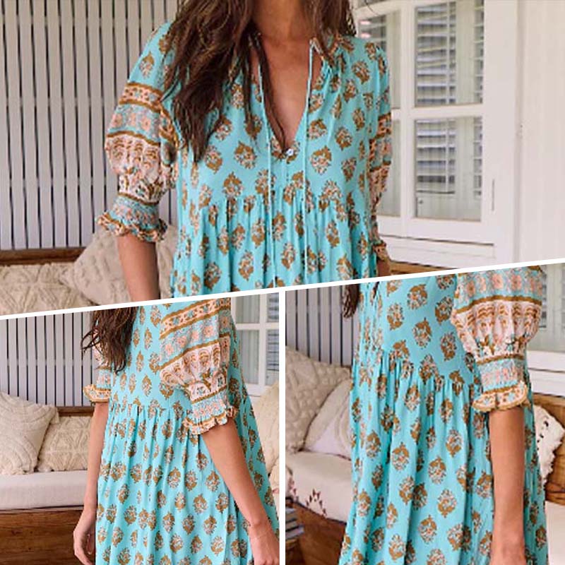 🍂Frühherbst-Specials 55% RABATT👗Blumen-V-Ausschnitt-Swing-Kleid mit hoher Taille in A-Linie