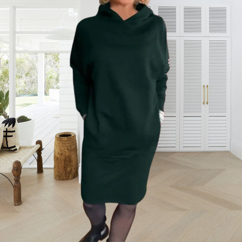 🍂🥰Mit Fleece gefüttertes Damen-Kapuzenkleid mit Taschen