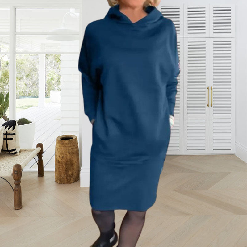 🍂🥰Mit Fleece gefüttertes Damen-Kapuzenkleid mit Taschen