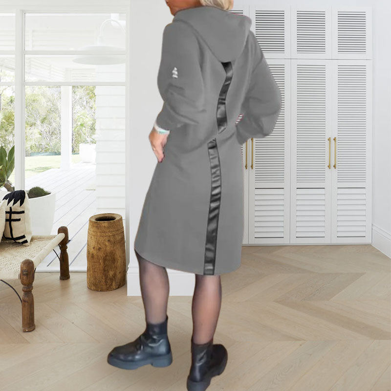 🍂🥰Mit Fleece gefüttertes Damen-Kapuzenkleid mit Taschen