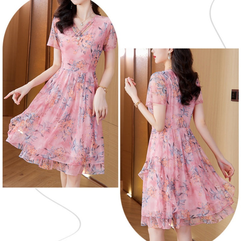 💥Herbst-Neuankünfte🌷Damen Kurzarm V-Ausschnitt Blumenkleid