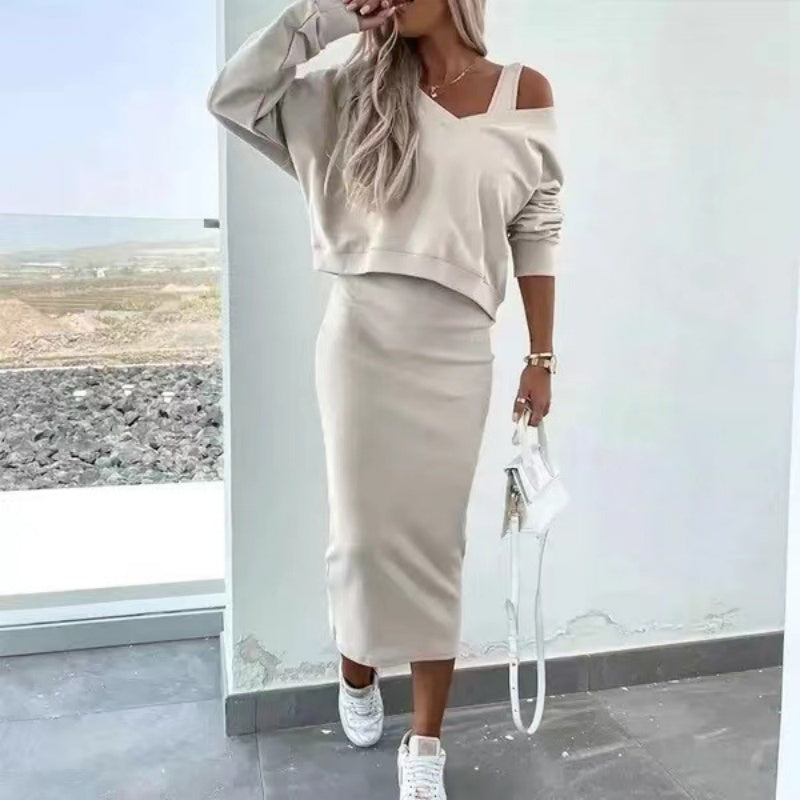 🍁2-teiliges Set aus ärmellosem Kleid und lockerem Pullover mit V-Ausschnitt für Damen