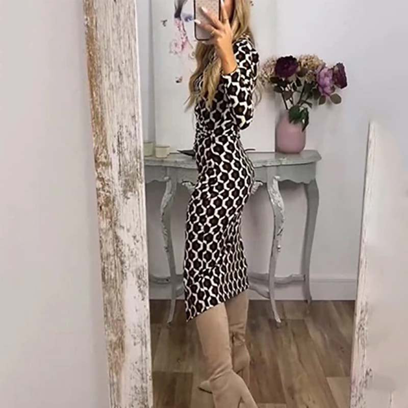 💠Schlankes Kleid mit geometrischem Druck und Seitenschlitz für Damen