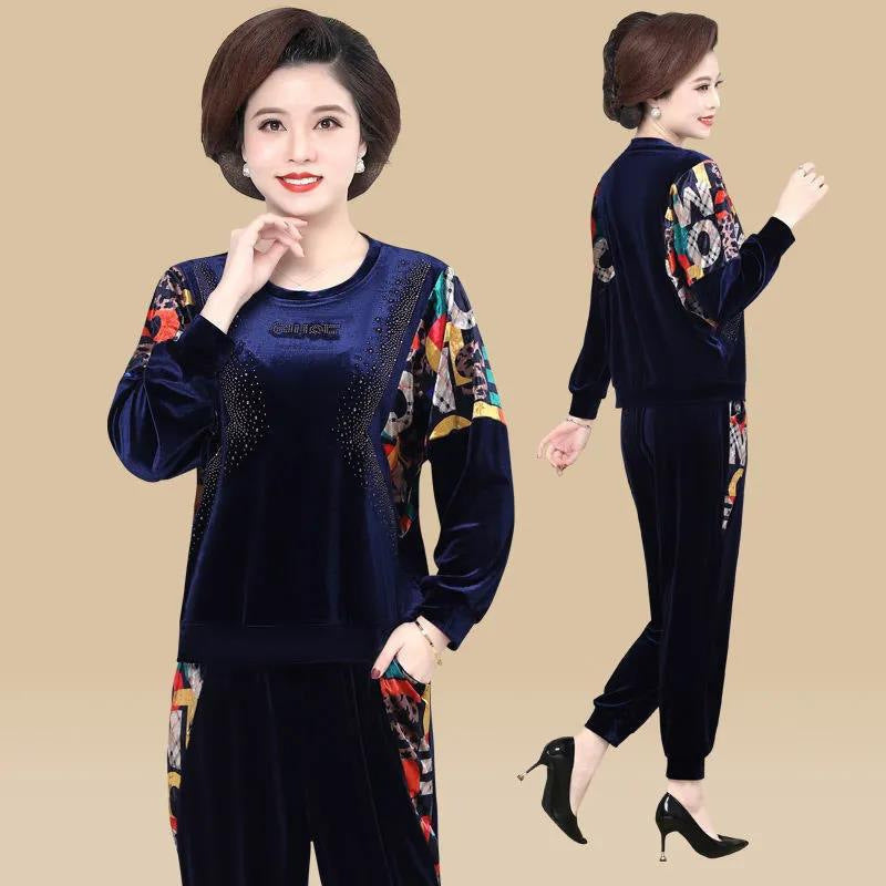 💖Elegancki 2-częściowy zestaw top z nadrukiem i spodnie z kieszeniami