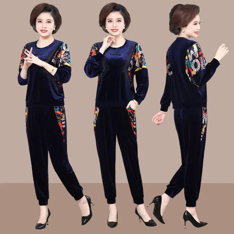 💖Elegancki 2-częściowy zestaw top z nadrukiem i spodnie z kieszeniami