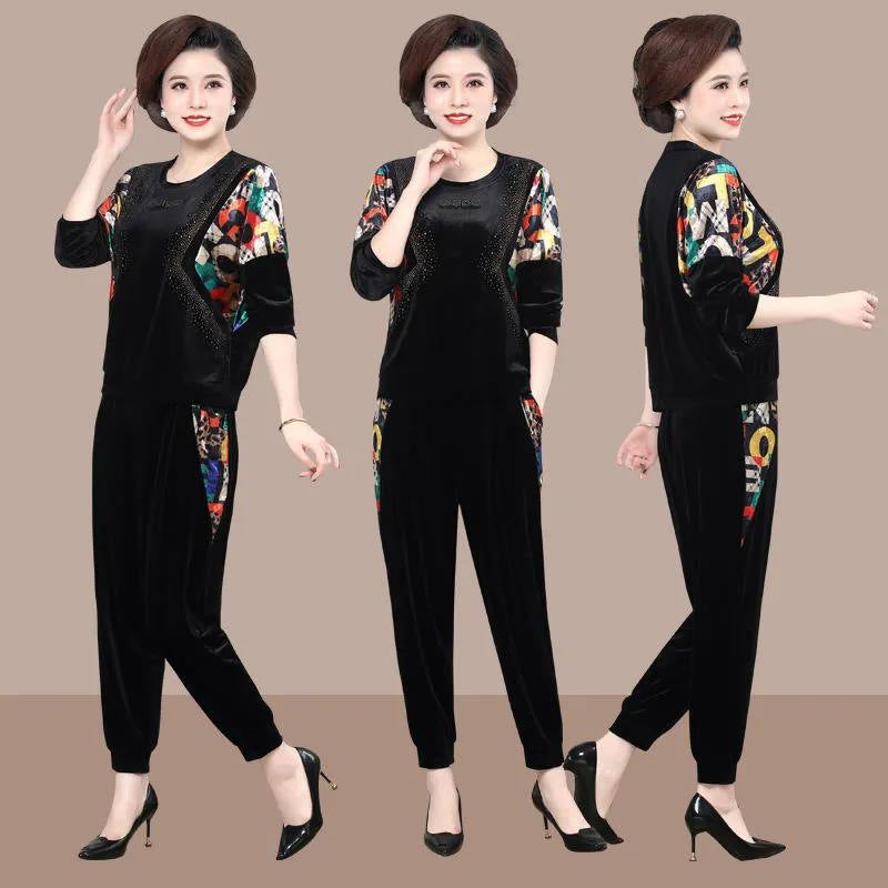 💖Elegancki 2-częściowy zestaw top z nadrukiem i spodnie z kieszeniami