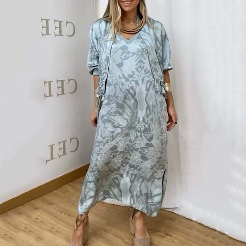 61%Rabatt🔥🦋Damen Herbst Mode Casual gedruckt Kleid Zweiteiliges Set