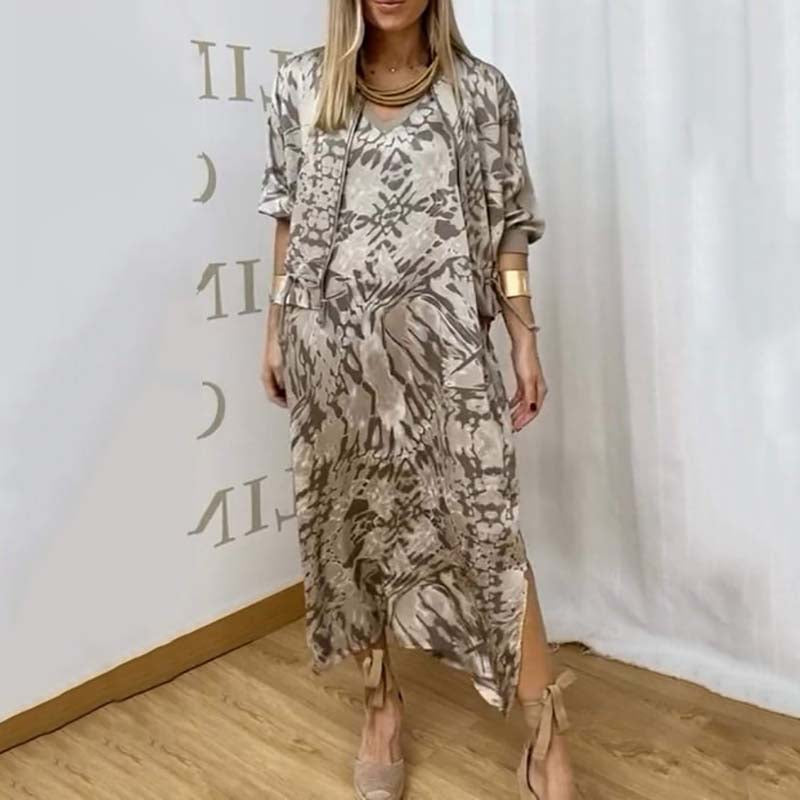 61%Rabatt🔥🦋Damen Herbst Mode Casual gedruckt Kleid Zweiteiliges Set