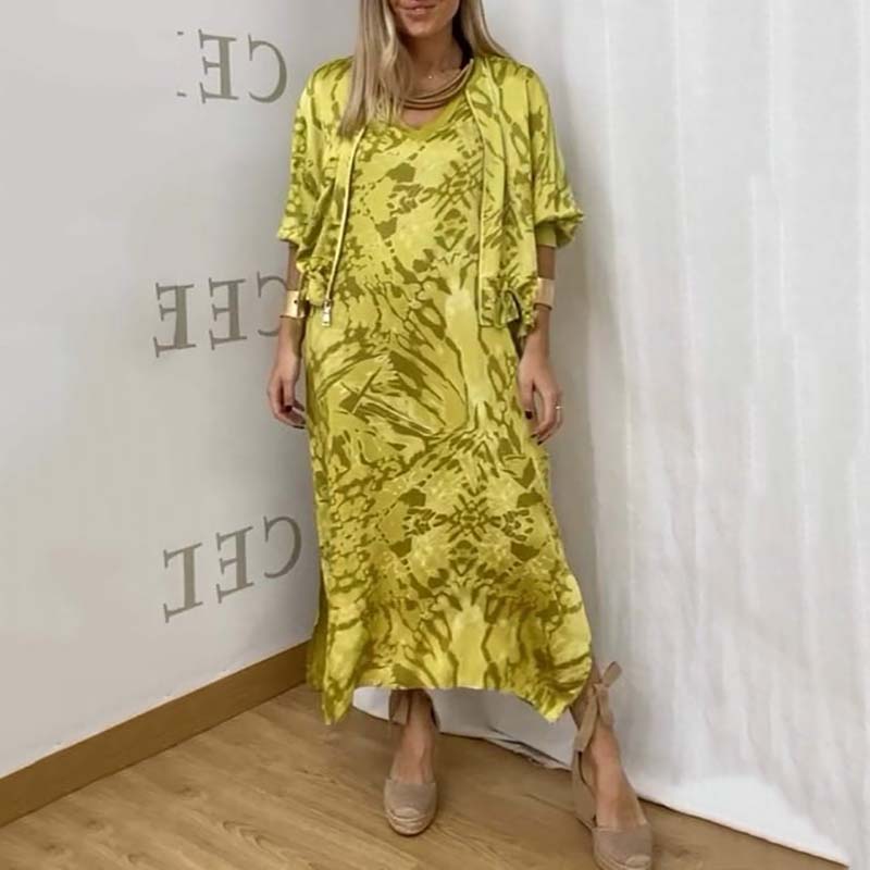 61%Rabatt🔥🦋Damen Herbst Mode Casual gedruckt Kleid Zweiteiliges Set