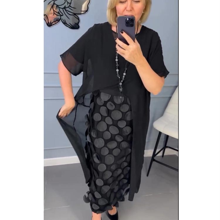 đHerbst-SpecialsđElegantes schwarzes Kleid mit V-Ausschnitt und UnregelmäĂige Outwear (2-teiliges Set)